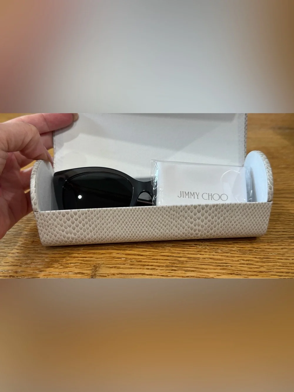 Jimmy Choo peared gray Sunglasses with Cream Textured Case